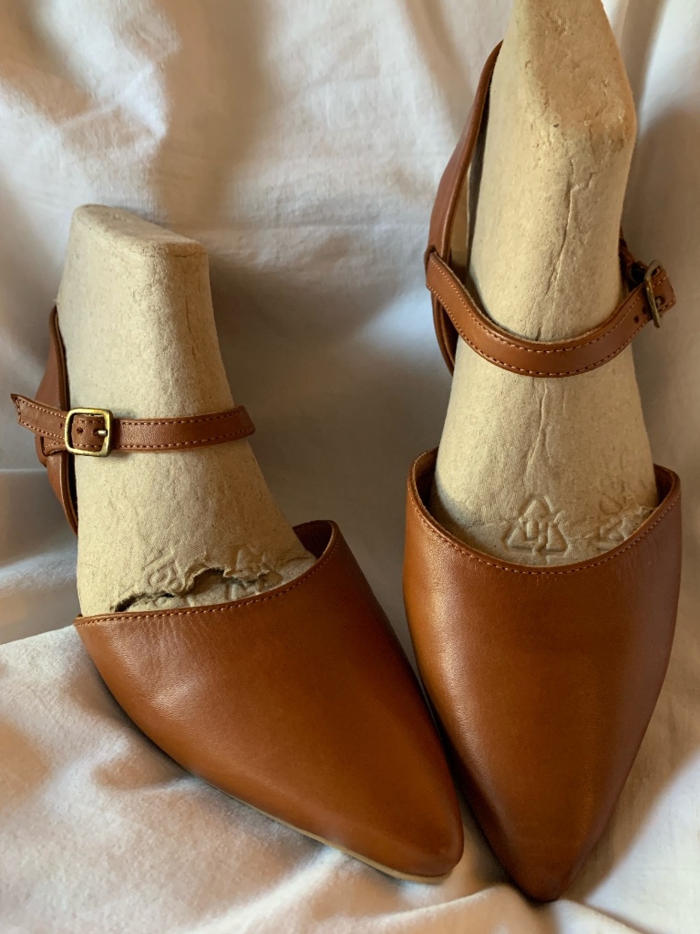 Miz Mooz cognac brown leather 'Jaxson' flats with ankle strap